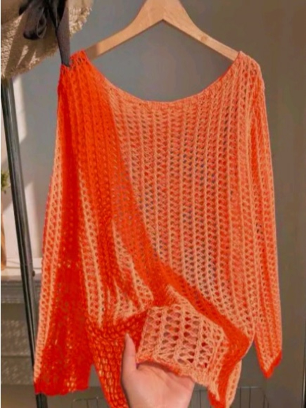 NWT Rebel Raven Neon coral open knit crochet tunic blouse - Picture 4 of 12